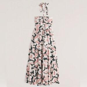 Abercrombie & Fitch Knotted Halter Pink Green Floral Maci Dress LT Large Tall